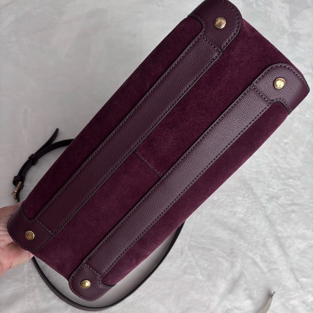 KARL LAGERFELD Simone Suede Leather Top Handle Raisin Satchel Crossbody--NWT - Picture 7 of 16